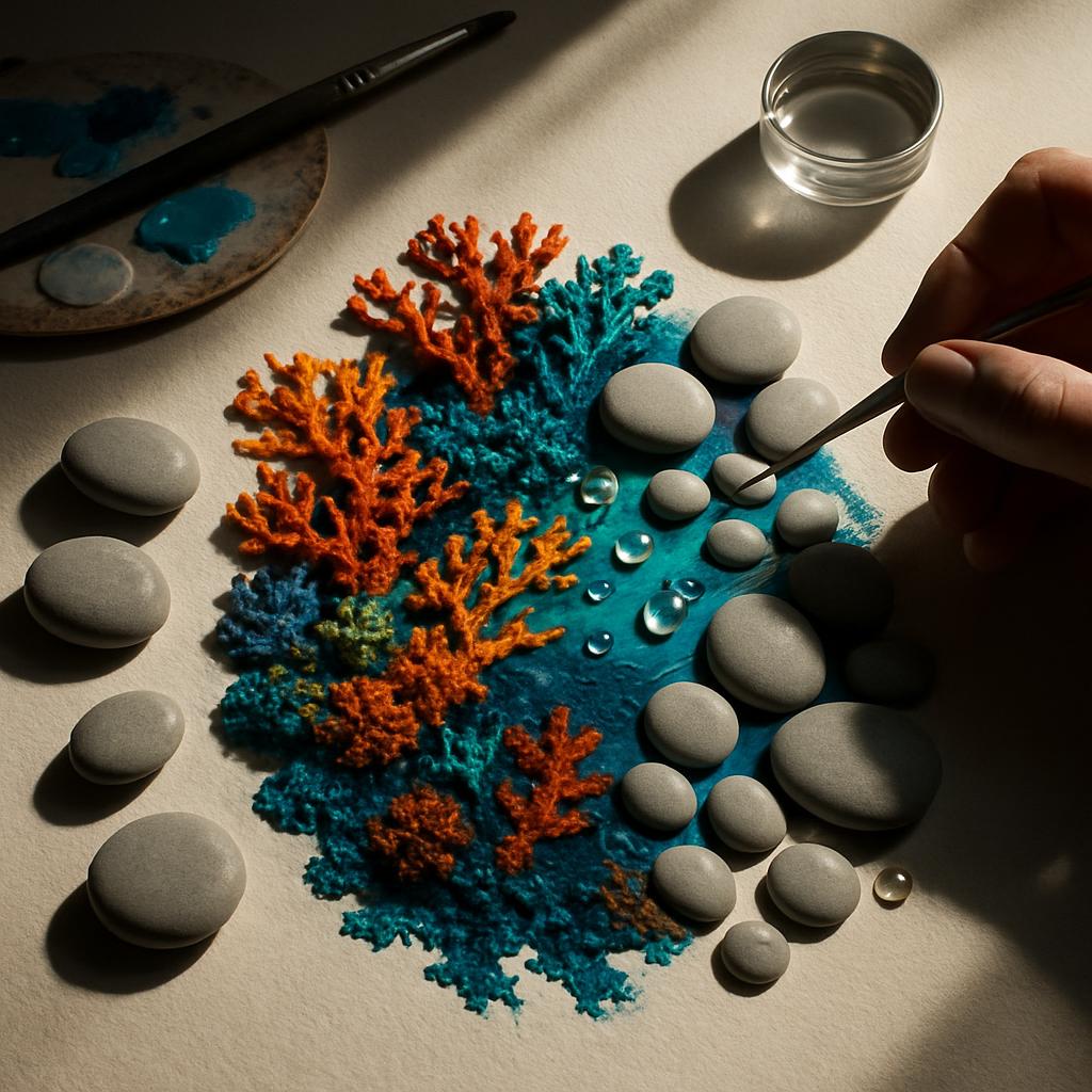 Sea-coral-inspired painting and stone arranging arts-and-crafts project.